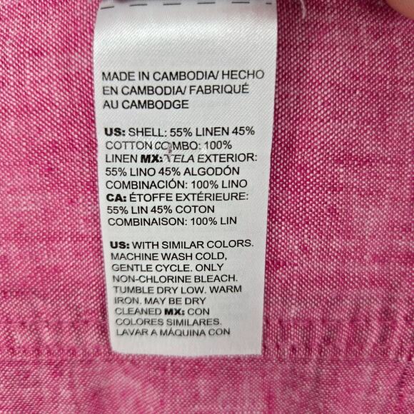 Chicos Jacket 3 Womens XL Linen Blend Reversible Pink White Stripe Snaps Beach - Picture 13 of 16